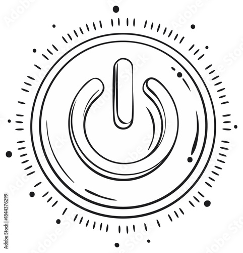 Hand-Drawn Power On Off Button Symbol Doodle Style with Radiating Elements