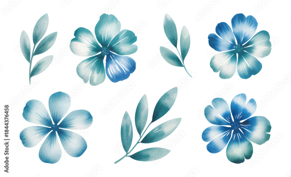 Obraz premium Watercolor blue meadow blossom with soft hand-painted petals. Watercolor blue meadow blossom with soft hand-painted petals.