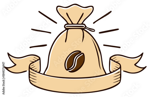 Vintage style coffee sack logo with a bean icon and blank ribbon banner for branding