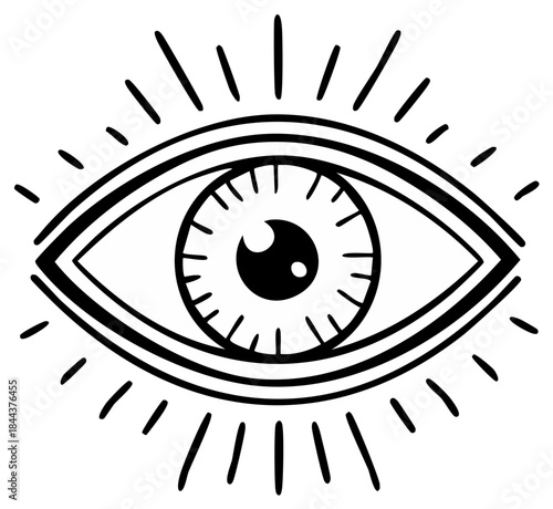 Hand Drawn All-Seeing Eye Symbol with Radiating Lines Spiritual Insight Vision Icon