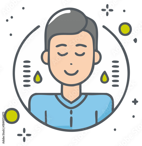 Man Enjoying Hydration and Skincare Treatments with Droplets and Glow Effects