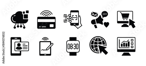 Collection of e commerce icons online shopping and digital marketing concept in modern style isolated on white background