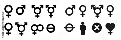 Collection of Gender and Identity Symbols in Black Silhouette
