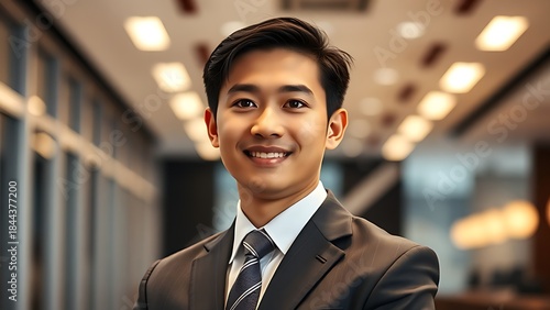 Young Asian businessman in formal attire, projecting confidence in a professional head-and-shoulders portrait.