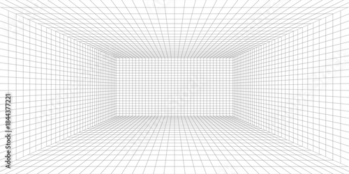 Perspective grid background 3d Vector illustration. Interior design Model projection background template. Line one point perspective. eps10