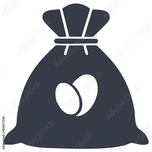 A simple flat vector icon of a burlap sack filled with roasted coffee beans