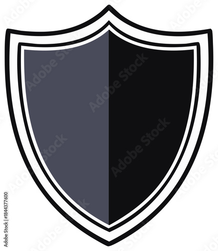 Modern shield icon with gray and black fields, emblem for protection and heraldry, security concept