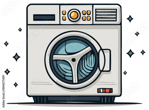 Illustration of a cartoon washing machine, laundry, housework, isolated