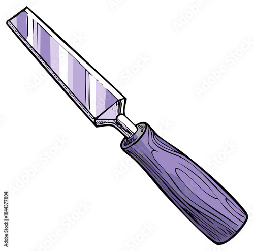 Cartoon style vector illustration of a chisel with a wooden handle for woodworking and construction.