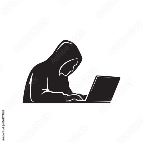 Computer crime symbol Hacker and laptop symple vector icon