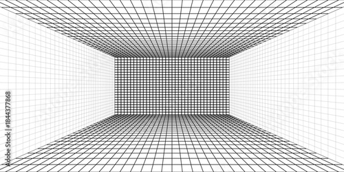 Perspective grid background 3d Vector illustration. Interior design Model projection background template. Line one point perspective. eps10