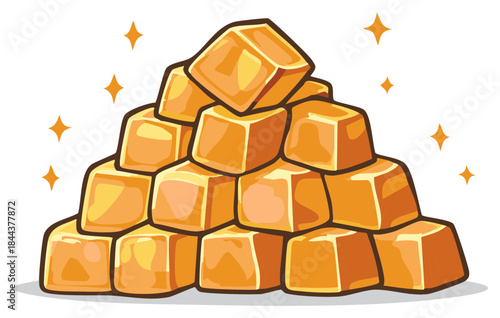 A large sparkling pyramid of sweet caramel cube candies vector illustration