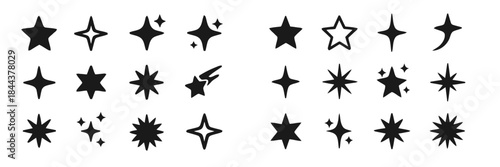 Collection of star icons representing shining bright decoration and rating