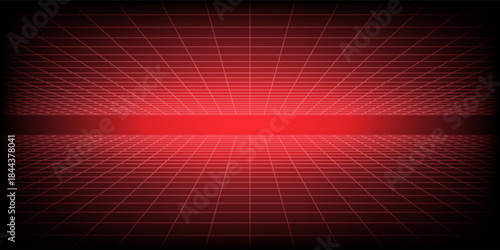 3d wireframe perspective grid room template design vector illustration background. Empty 3 dimension virtual room with perspective wireframe grid geometric sketch. Cyber virtual line interior frame.