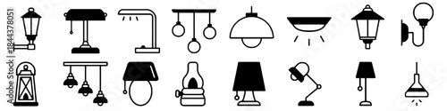 Collection of Various Indoor and Outdoor Lamps With Different Styles Design and Lighting Effect Isolated