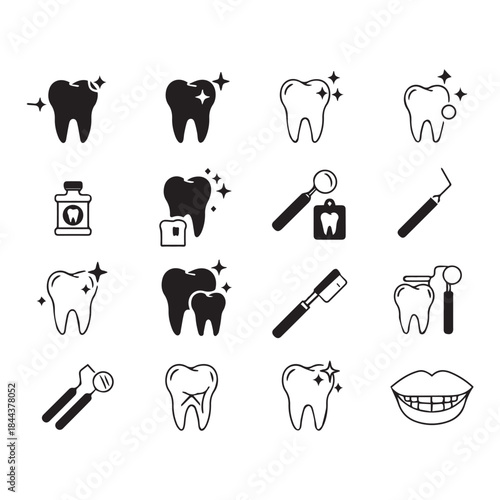 Vector tooth and teeth oral care simple black icon set