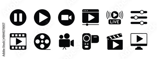 Collection of video and broadcast icons perfect for visual presentation in creative projects and promotion