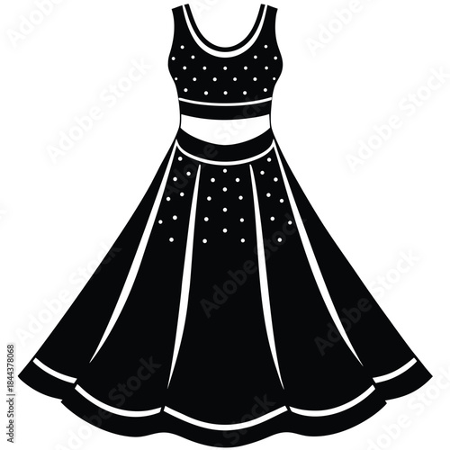 girls strappy dress flat sketch vector illustration a line summer beach dress, sundress technical cad drawing template
