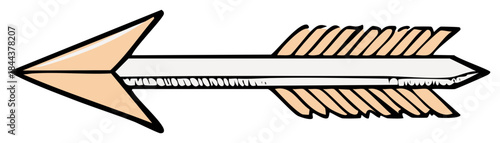Hand Drawn Traditional Arrow with Feather Fletching Pointing Left