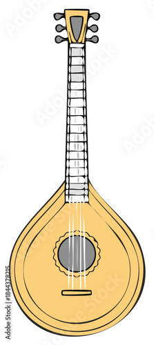 Stringed Instrument Flat Illustration Folk Music Concept, Traditional Portuguese Mandolin