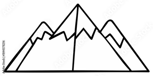 Minimalist black outline drawing of a stylized mountain range landscape with multiple peaks