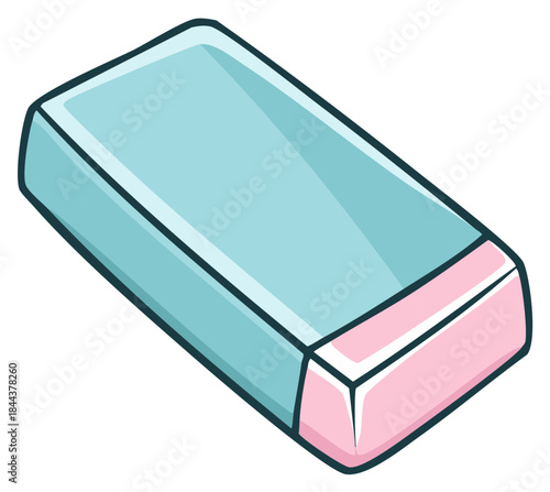 Simple cartoon illustration of a pink and blue school supply eraser