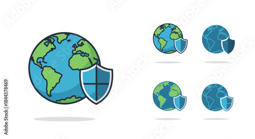 Digital illustration of a stylized globe with a protective shield symbolizing global security and data protection.