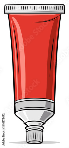 Cartoon illustration of a blank red tube for paint cream or paste