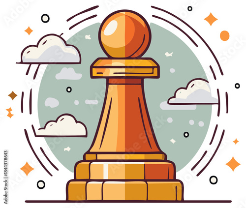 Stylized Golden Chess Pawn Illustration Representing Strategy and Success