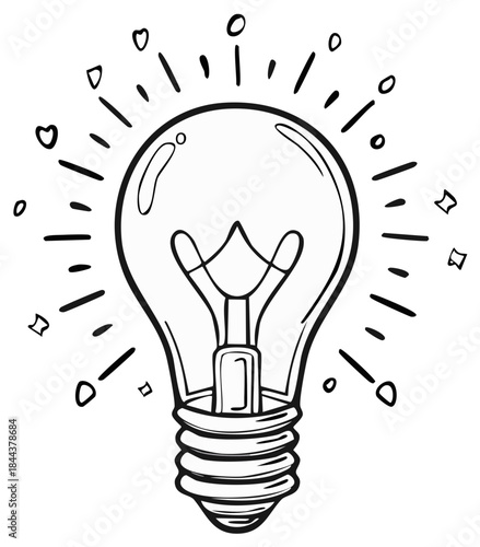 Cartoon Lightbulb Illustration Shining with Doodles Sparkles and Ornaments