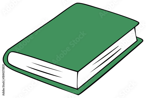 Green covered book illustration, vector illustration of closed book with white pages.