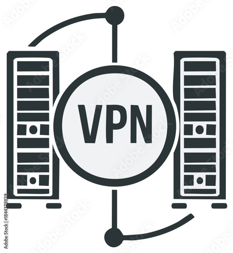 VPN technology illustration with server computers in a connected network