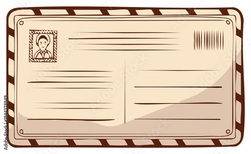 Vintage postcard illustration with a portrait and handwritten lines for text