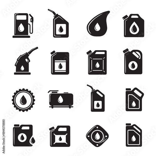  Vector Petrol, gas and motor oil , Gasoline, fuel station icons set