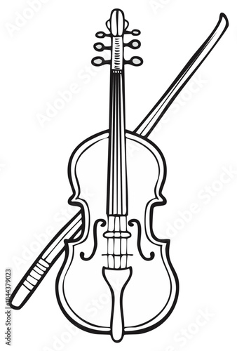 Illustration of a violin with bow, musical instrument concept