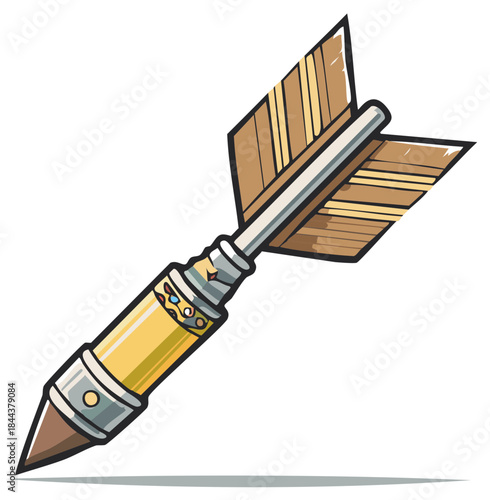 Vibrant cartoon arrow illustration with gold shaft and feathered fletching