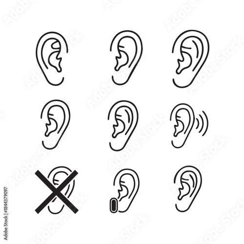 Vector Ears, deafness and listening symbol icons set