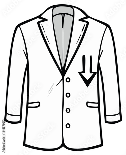 Illustrated White Suit Coat with Black Outline and Arrow Logo Detail on Pocket