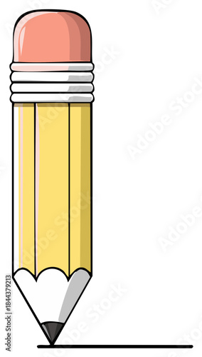 Classic yellow pencil with an eraser drawing a straight line cartoon illustration