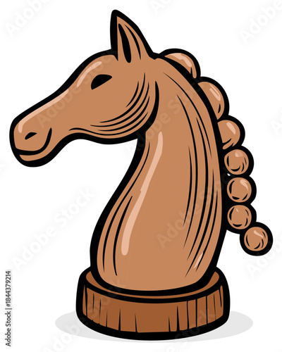 Illustrated brown chess knight piece standing poised in a strategic position gamesmanship and intellect vector graphic