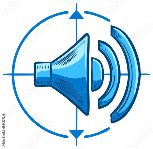 Blue Speaker Graphic with Sound Waves in a Circular Target Icon Illustration