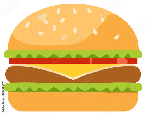 Illustration of a Delicious and Appetizing Hamburger with All the Fixings