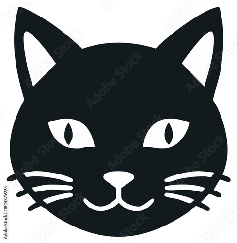 Simple Black Cat Face Illustration Graphic Cute Smiling Cartoon Kitten Head Vector
