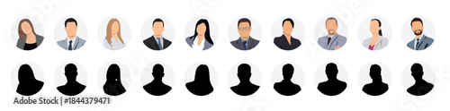 Business people portraits vector illustration. profile picture User avatars in circles. Collection of male and female human profile face icons. Faceless, Unknown or anonymous person.