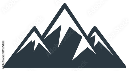 Minimalist dark blue mountain range with jagged snowcapped peaks vector graphic illustration