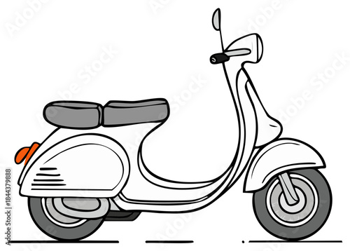 Classic white motor scooter with retro design simple line drawing illustration