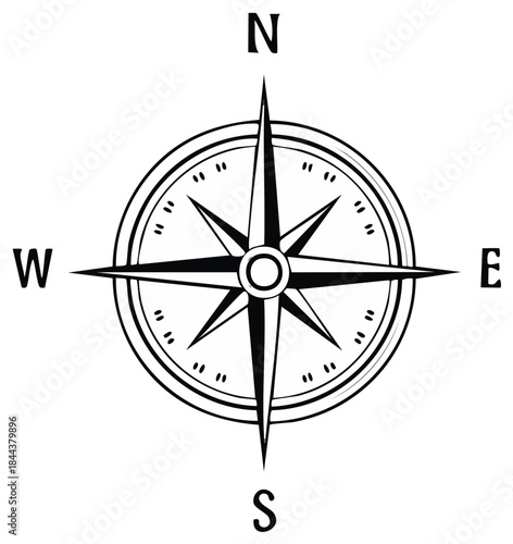 Nautical compass rose pointing north south east west with cardinal directions