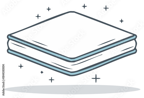Simple vector illustration of a magical white book sparkling and levitating over a shadow