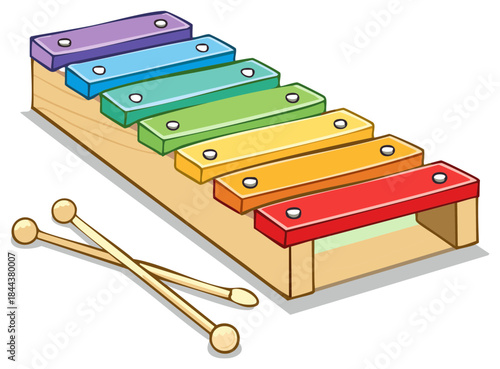 Colorful Wooden Xylophone Musical Instrument with Wooden Mallets Illustration