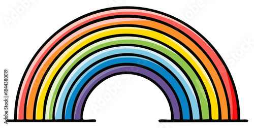 Bright Colorful Rainbow Arch with Vivid Spectral Bands and Black Outline